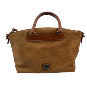 Dooney Bourke Tan Ostrich Embossed Leather Satchel Handbag Top Handle Bag